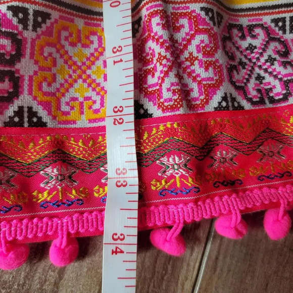 Pink Boho Thai Dress One Size Midi Tie Sides Embroidered Multi Color - Picture 15 of 16